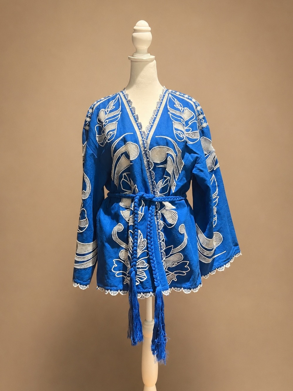 Johnny Was Jodie Easy Jacket - Royal Blue Embroidered Belted Boho Luxe Kimono